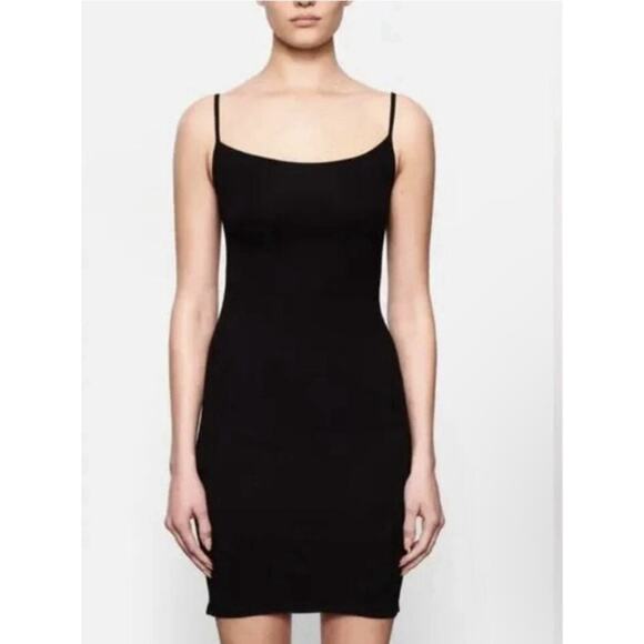 SKIMS Soft Lounge Ribbed Mini Slip Dress Onyx Black S Stretch Comfy Soft - Picture 2 of 9